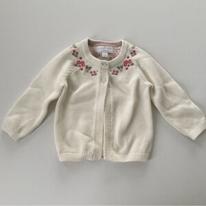 The White Company Cream Kids Cardigan with Floral Detail